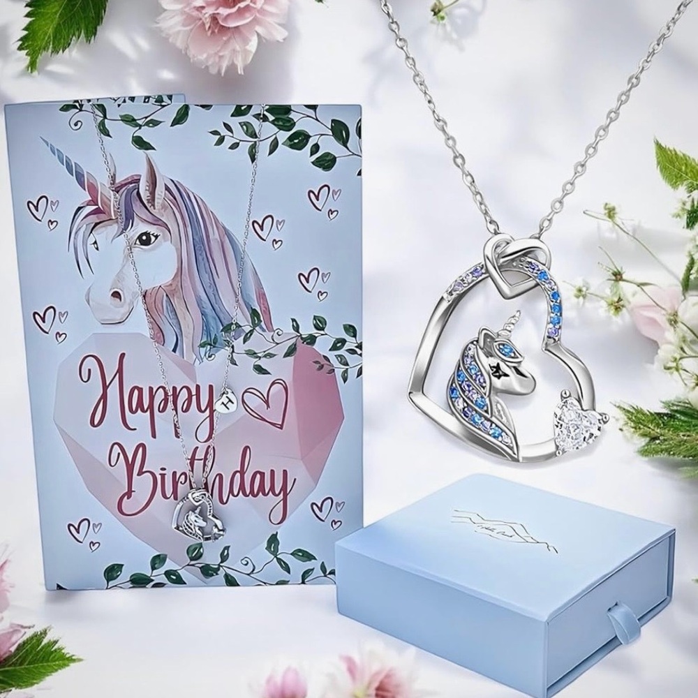 925 Silver Unicorn Heart Pendant Necklace - Letter D
